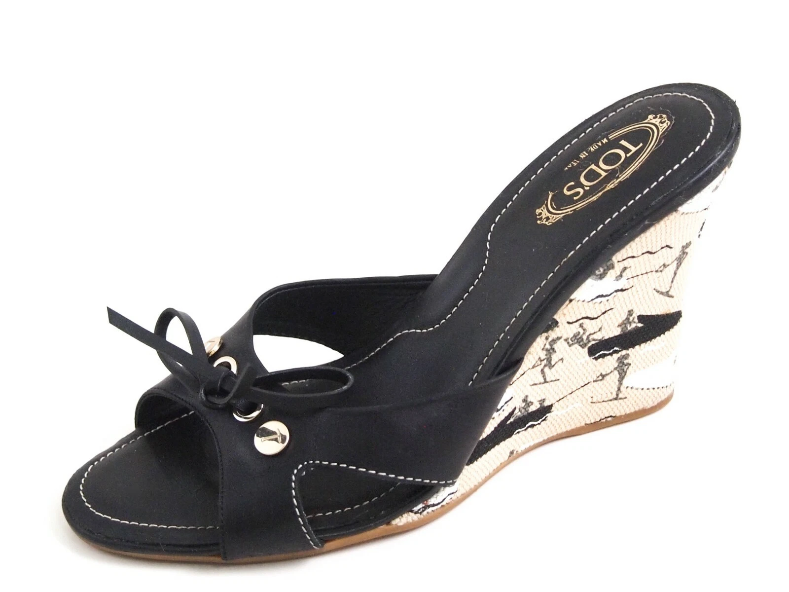 TOD’S Tod's Tacco Alto Sabot Zeppa Sandali Nero Pelle Donna Taglia US 7.5 Eu 37.5