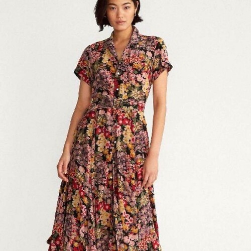 Polo Ralph Lauren Floral Belted Midi Shirt Dress Button-Up Pocket Multicolor 6 - Picture 4 of 17