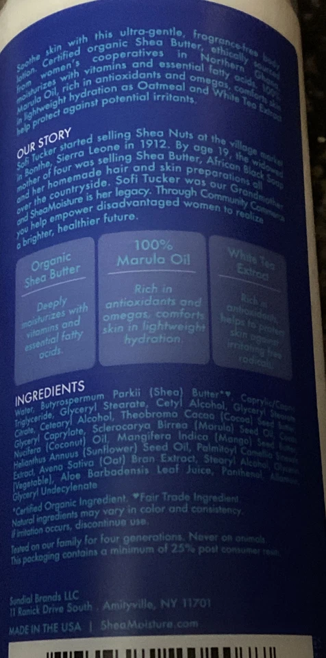 Shea Moisture Fragrance Free Sensitive Skin Body Lotion 16 fl oz - Image 3 of 3