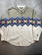 Vtg Men s Brooks Dunn White Western Design XL Long Sleeve Pearl Snap