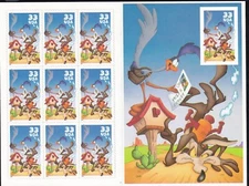 Road Runner Wile E. Coyote Imperforate Mint Sheet of 10 Stamps, Scott #3392, MNH