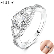 MULA 925 Sterling Silver Sparkling Clear AAA CZ Finger Ring for Women Jewelry