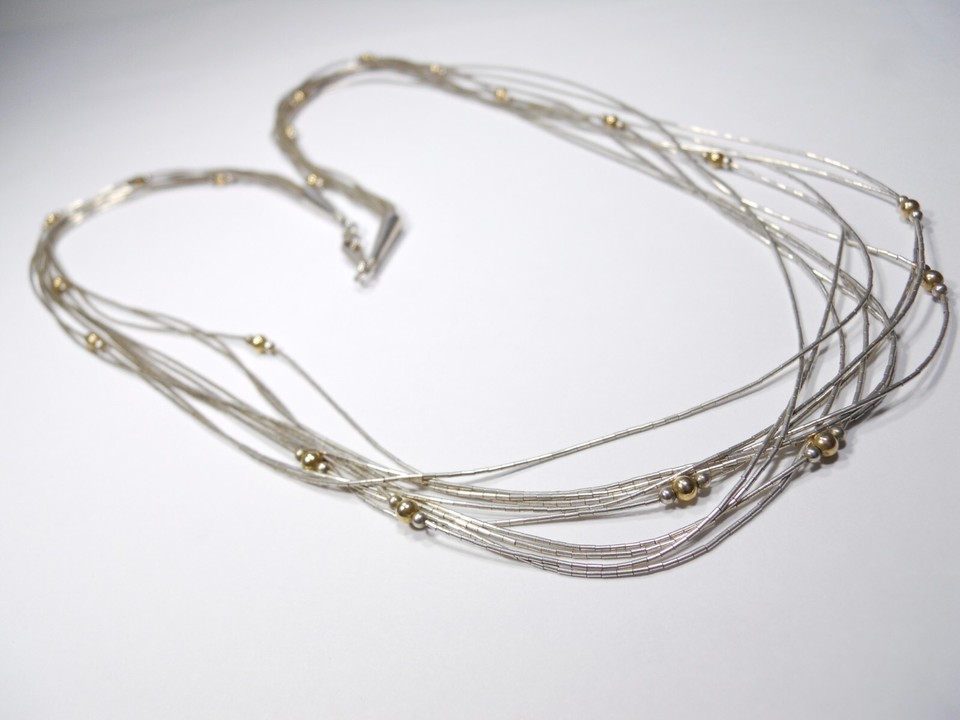 10 STRING LIQUID SILVER WITH BEADS HEISHI NECKLACE LIQUID STERLING ...