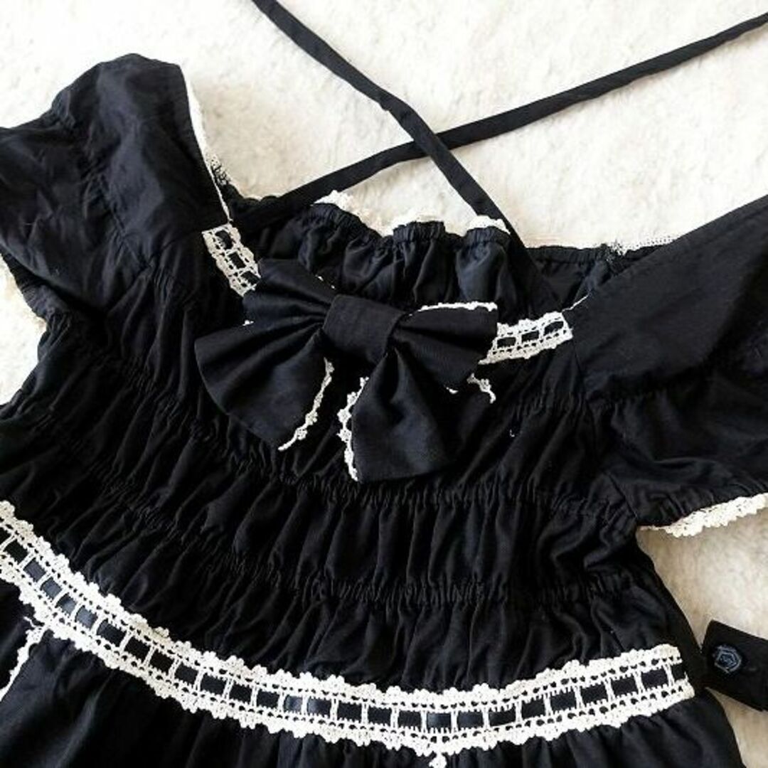 Angelic Pretty Black OP Dress Lolita Fashion Shirring Loose Angelic Pretty Black OP Dress Lolita Fashion Shirring Loose