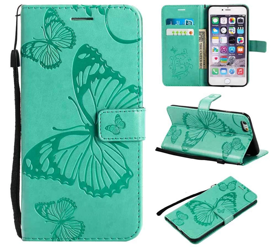 Butterfly Card Wallet Leather Flip Case Cover For iPhone XS Max XR 6S 7 8 Plus - Image 2 of 4