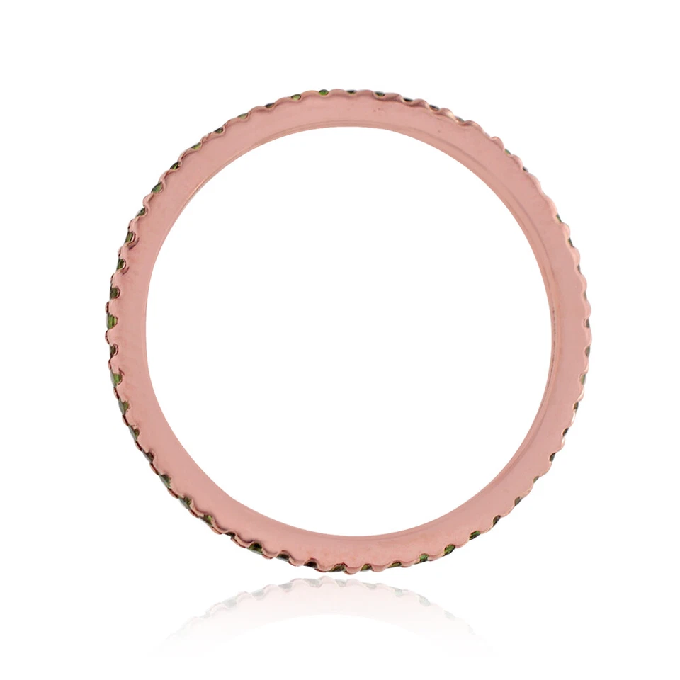 Anillo banda de eternidad de oro rosa sólido de 14 k con piedras preciosas de diopsido cromado joyería hecha a mano Foto 3 de 4