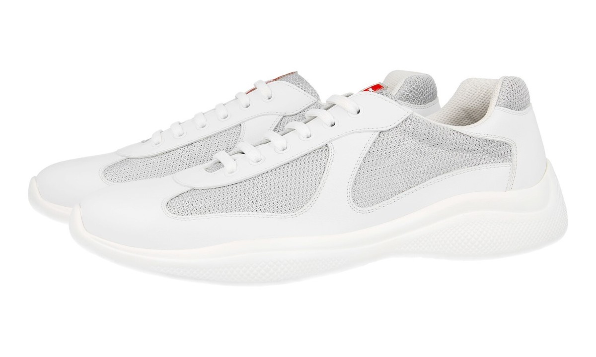 PRADA Leather Bike Americas Cup Sneakers - White Silver - NEW | eBay