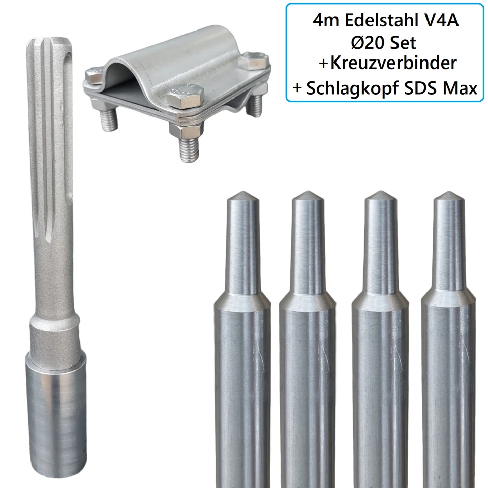 ✅ Tiefenerder Ø 20mm Edelstahl V4A Typ AH Blitzschutz Erdung Schlagkopf Klemme - Bild 4 von 4
