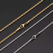 Stainless Steel Gold Plated Rope Chain 2mm Hip Hop Jewelry Unisex, Women, Men