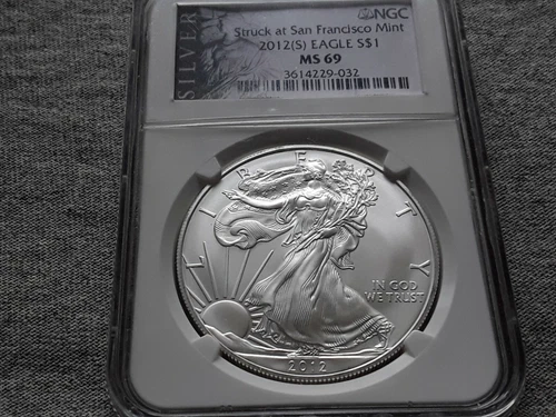 2012 (S) AMERICAN SILVER EAGLE MS69 STRUCK AT SAN FRANCISCO MINT NGC CERTIFIED