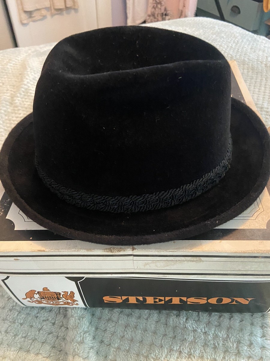 Vintage Stetson Black Velvet Feathered Fedora Hat 7 1/8 The Vintage Stetson Black Velvet Feathered Fedora Hat 7 1/8 The