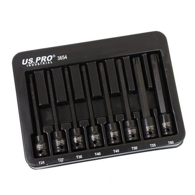 US PRO 3654 8-teilig 3/8 Zoll DR extra lang Impact Star Torx Bit Steckschlüsselsatz T25-T60