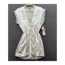 Linea Donatella Night Gown S w/ Nightie Ivory Satin Ruffle Embroidered Wrap NWT