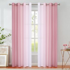 Pink Ombre Chiffon Sheer Curtains 84 Inch Long for Living Room Bedroom Decor,...