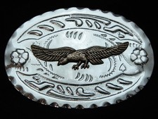 OI05108 VINTAGE 1970s BALD EAGLE FLORAL ORNAMENTAL WESTERN BELT BUCKLE