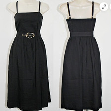 Tahari Black Linen Blend Strapless Midi Dress with Detachable Belt and Straps 8