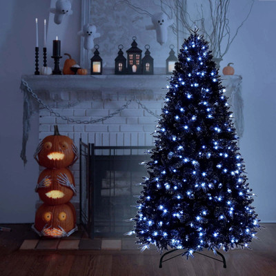5-9 ft Prelit Artificial Black Christmas Tree Halloween Pine Tree for Holiday