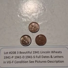 Lot #208 3 Beautiful Lincoln Wheats 1941-P 1941-D 1941-S Fine See Pictures