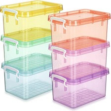 6 Pack Colorful Plastic Storage Bins with Lids, Colorful