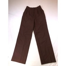 Brown High Waisted Pleated Wide Leg Trousers Textured Dress Pants
