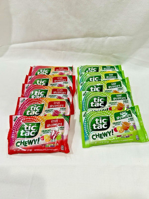 NEW! Tic Tac Fruit & Sour Adventure Chewy Candy- Crunchy Outside/Chewy Lot of 10