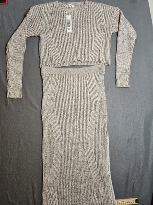 Hers And Mine Set Womens Large Beige Crop Top And Dress Set With Slit