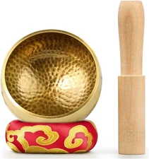 Tibetan Singing Bowl Set - Meditation Sound Bowl Cushion with Wooden Striker for
