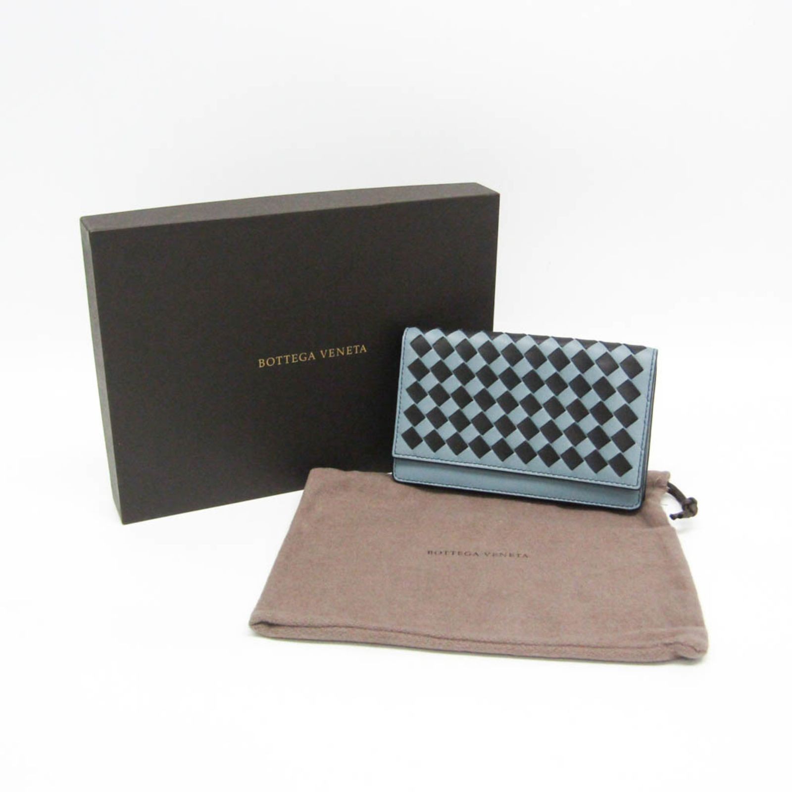 Bottega Veneta Intrecciato Leather Card Case black light blue gray