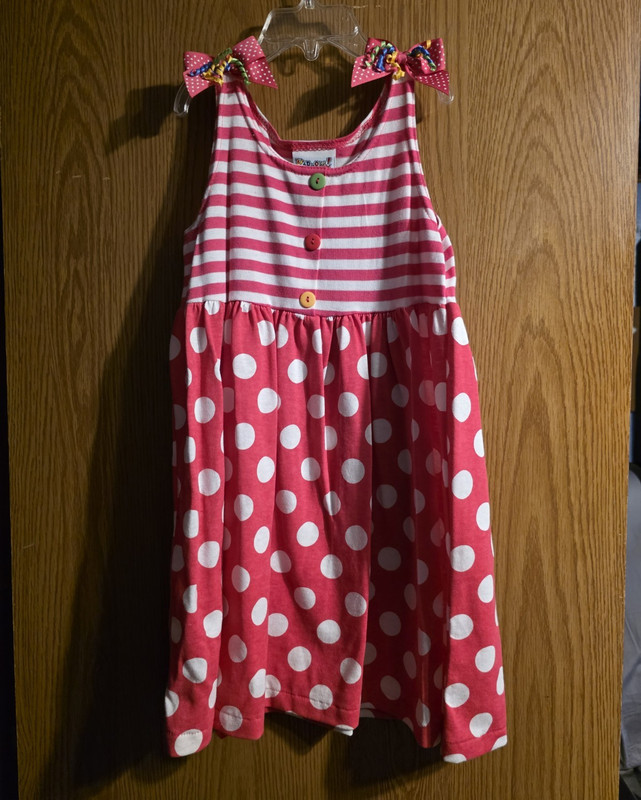 Kaboom! Girls Size 5 Pink White Polka Dot Striped Sleeveless Sundress