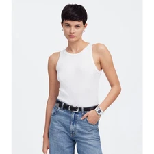 Madewell Regenerative Cotton Essential High-Neck Tank SZ M White Ribbed Stretchy