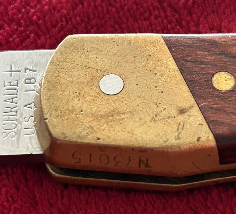 Cuchillo vintage Schrade+ EE. UU. LB7, mango de latón/madera, bloqueo, cuchillo plegable años 80’s Foto 4 de 4