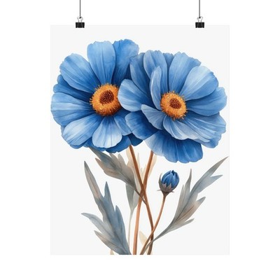 Boho Blue Calendulas Flower Art Print Poster, Minimalist Floral Wall Art 5