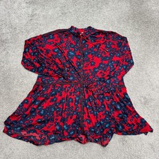 Free People Floral Button Front Long Sleeve Mini Dress Womens XS Navy Red Boho