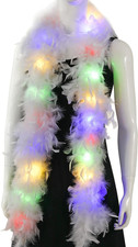 Chandelle White Feather Boa - 2Yards 75G Colorful 20 LED Lights Boas for Party,W