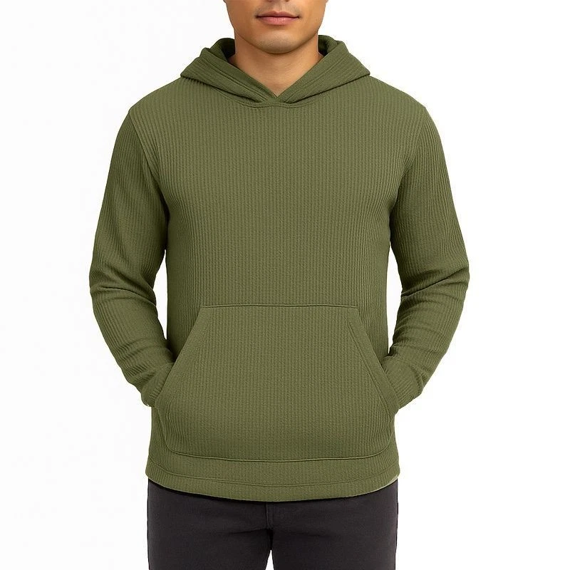BLUE ICE MEN'S WAFFLE KNIT THERMAL PULLOVER HOODIE - SIZE: MEN MEDIUM - OLIVE