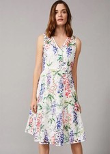 Phase Eight Lonnie Fit & Flare Dress Floral Print Lace Overlay Occasion UK 16 