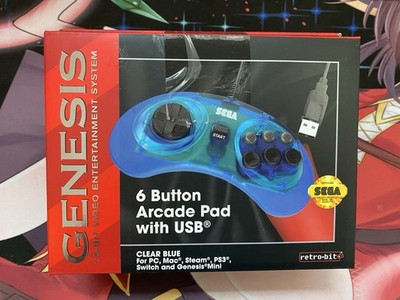 Retro-Bit Official Sega Genesis Controller 6-Button Arcade Pad - Clear Blue