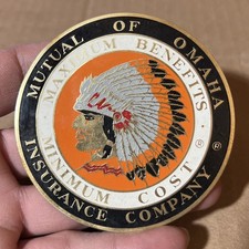 Vtg Grill Badge License Plate Topper Sign Advertising Mutual Of Omaha Insurance