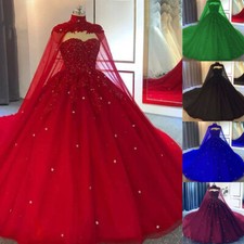 Royal Blue Wedding Dresses with Cape Crystal Bead Ball Gown Bride Wedding Gowns