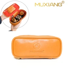 MUXIANG Leather Tobacco Pipe Pouch Bag Case For 2 Briar Wooden Smoking Pipe Tool
