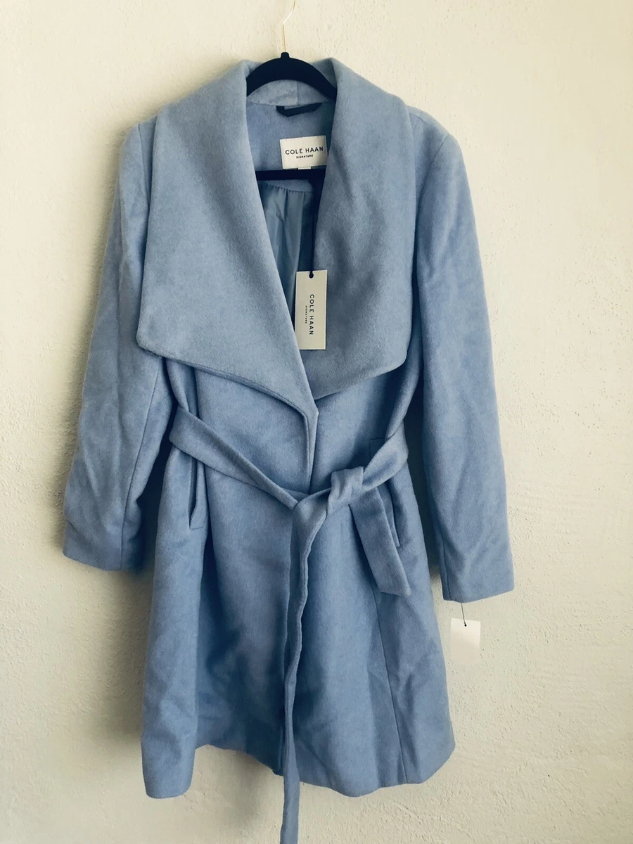 Cole Haan Woman Ice Blue Wool Belted Coat Size 8 MSRP 400