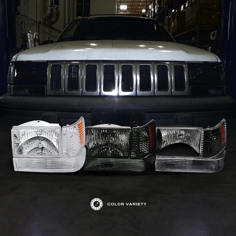 Juego de faros negros para conductor y pasajero para Jeep Grand Cherokee 1993-1998 Foto 3 de 4