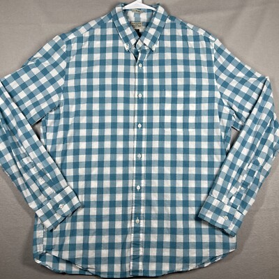J. Crew Mens XL Slim Shirt Blue White Plaid Check Long Sleeve Button-Down