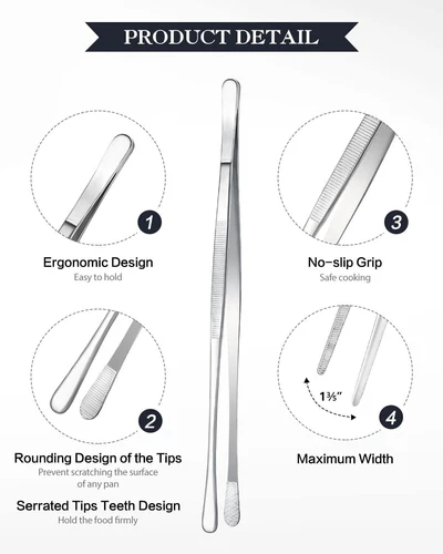 Stainless Steel Cooking Tweezers Long Large Grill Meat Kitchen Tweezers Tongs - Bild 3 von 12