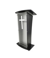 Black Wood Chruch Podium Acrylic Panel 46.5"Pulpit Lectern Christian Cross