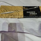 Vintage FONDUE FORKS in Original Box Stainless Steel 6 Pieces with wood handles