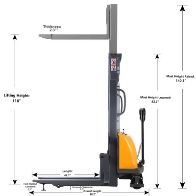 Semi-Electric Stacker 3300lbs Material Handling Stacker 118'' Lift for EU Pallet