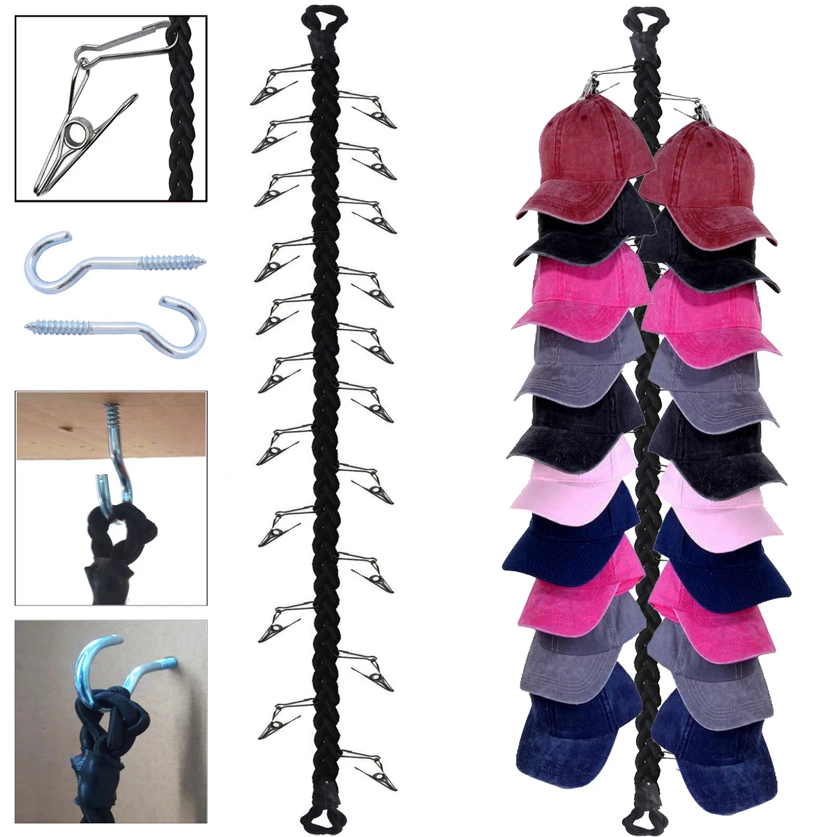 Storage Chain Baseball Cap Organizer hat Rack hold 20 Cap Wall