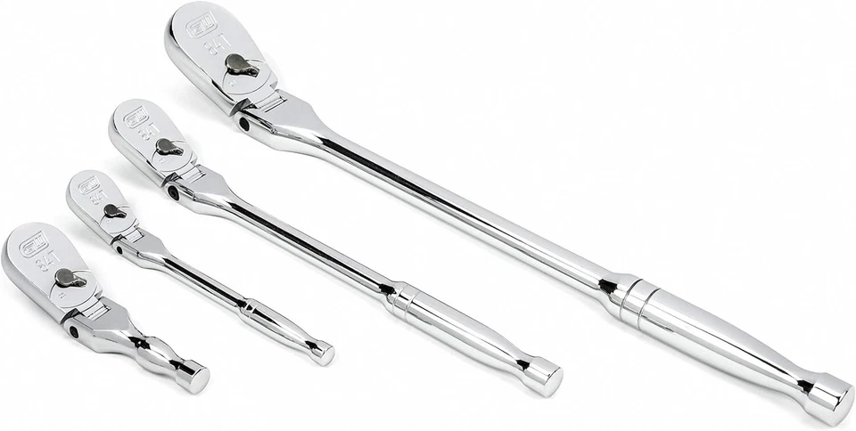 LLAVE DE ENGRANAJES 4 piezas Juego de trinquete de lágrima cabezal flexible de 84 dientes con unidad de 1/4, 3/8" y 1/2" Foto 3 de 4