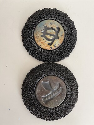 2002 Ben Diller 2 Coaster Petroglyph Lava Clay Art Hawaiian Artist Great Cond